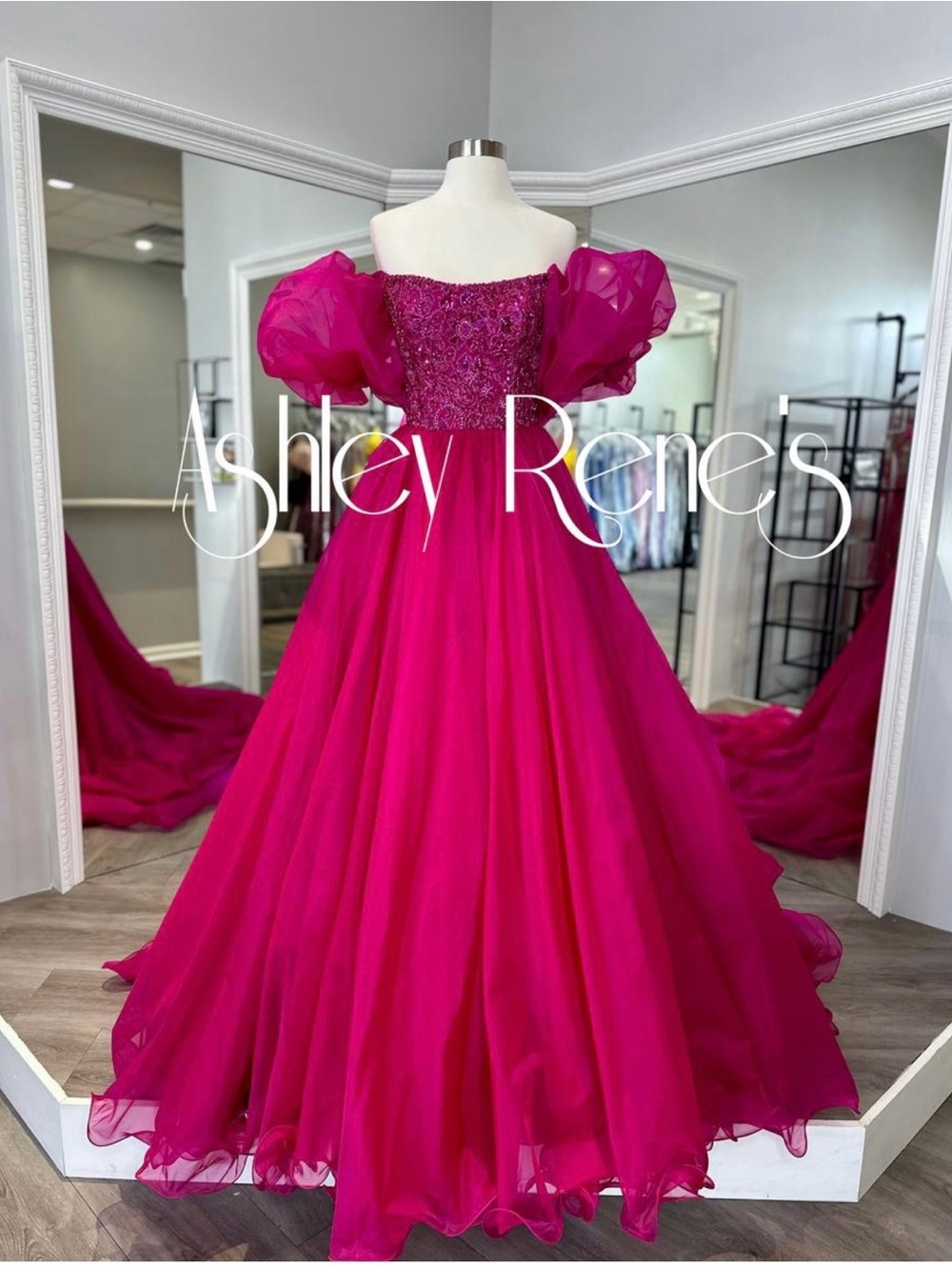 Sherri Hill Hot Pink Off-Shoulder Ball Gown